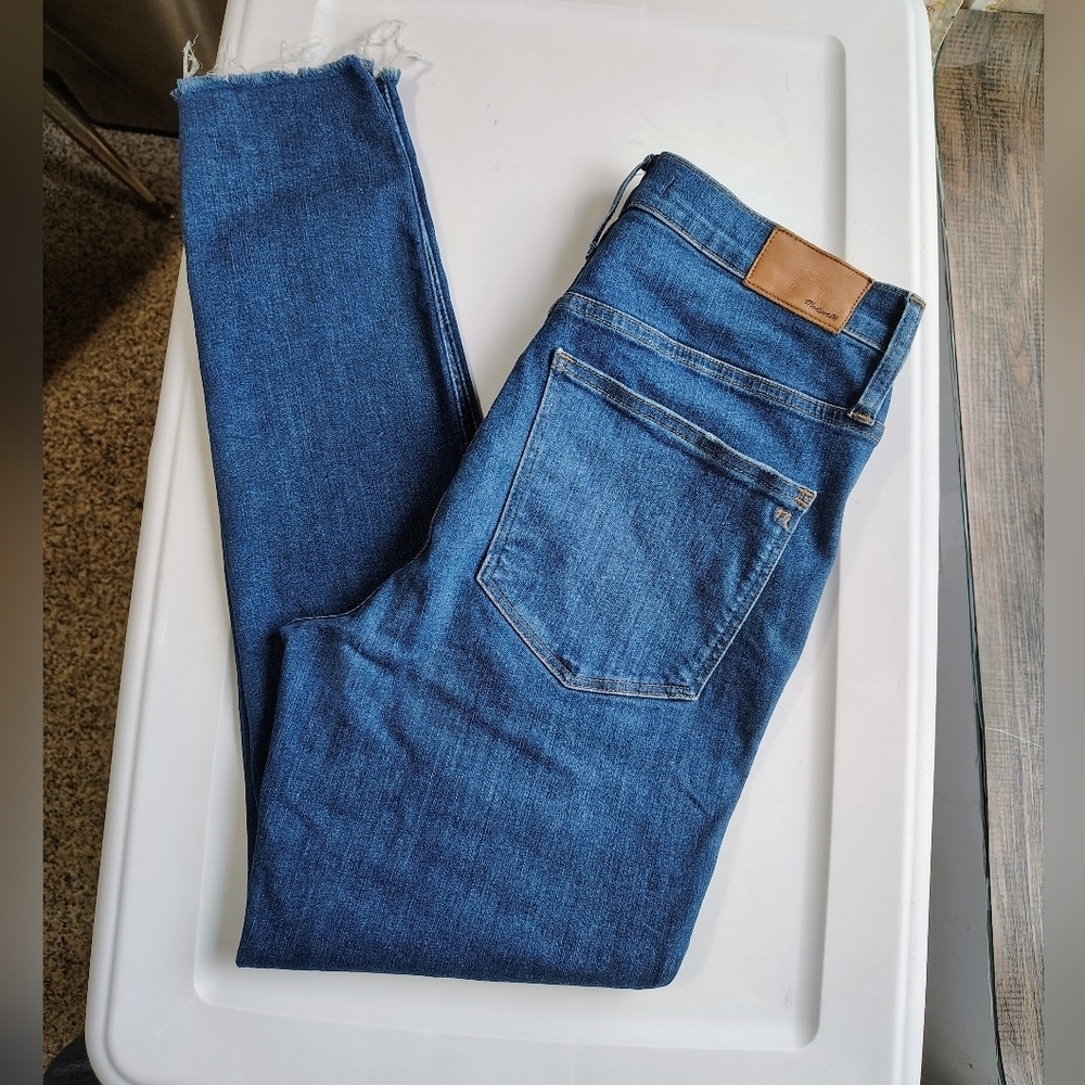 Madewell 10" high-rise exposed buttons fly frayed hem Jeans dark Blue sz 30/28. - Picture 5 of 16
